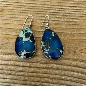 Blue Stone and Sterling Silver Teardrop Earrings